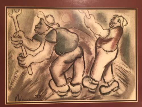HENNIE NIEMANN MIXED MEDIA PAINTING MEN HARVESTING