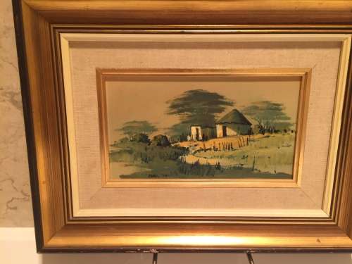 Mel Brigg Signed `73 `Rural Cottages on Landscape` Gouache