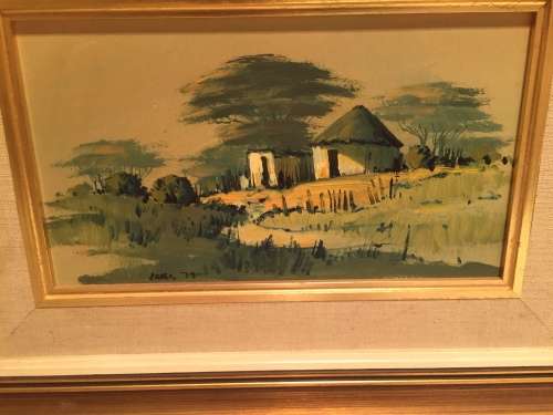Mel Brigg Signed `73 `Rural Cottages on Landscape` Gouache