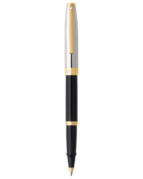 SHEAFFER SAGARIS ROLLERBALL PEN AND BALLPOINT PEN, BLACK AND SILVER BARREL WITH GOLD TRIM IN BOX