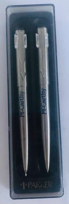 PARKER STAINLESS STEEL BALLPOINT PEN AND PENCIL SET IN ORIGINAL BOX