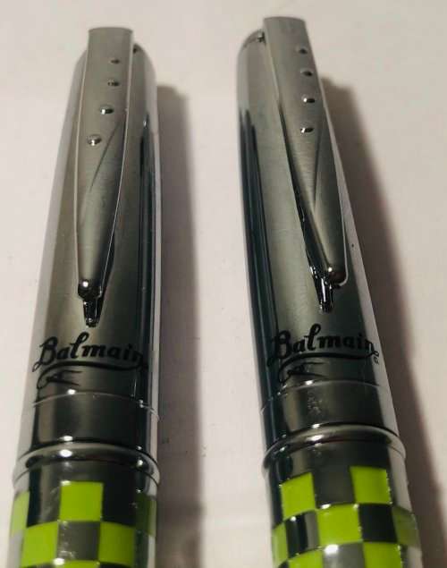 BALMAIN MATCHING ROLLERBALL PEN AND BALLPOINT PEN IN ORIGINAL BOX WITH EXTRA BALMAIN CASE