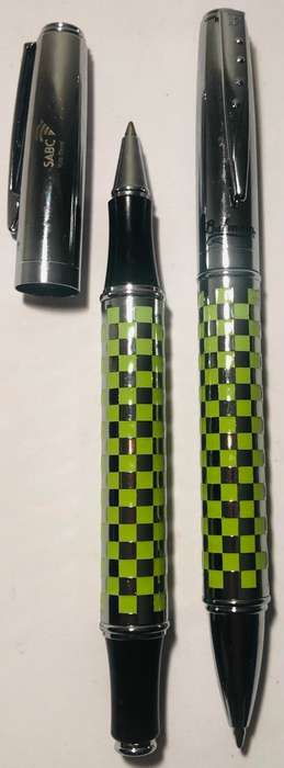 BALMAIN MATCHING ROLLERBALL PEN AND BALLPOINT PEN IN ORIGINAL BOX WITH EXTRA BALMAIN CASE