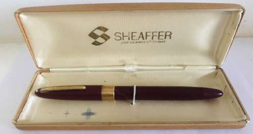 SHEAFFER MAROON FOUNTAIN PEN WITH GOLD TRIM WITH 14K NIB WHITE DOT IN ORIGINAL BOX