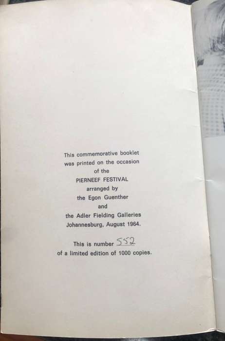 RARE! PIERNEEF COMMEMORATIVE BOOKLET 1964, LIMITED EDITION, EGON GUENTHER & ADLER FIELDING GALLERIES
