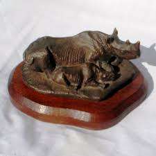 SIGNED!! KEITH CALDER `RHINO AND CALF` BRONZE SCULPTURE IN EXCELLENT CONDITION