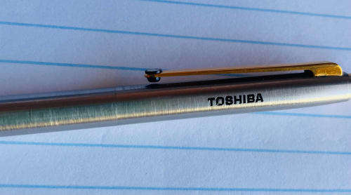 MONT BLANC SLIMLINE SILVER WITH GOLD TRIM BALLPOINT PEN IN EXCELLENT CONDITION