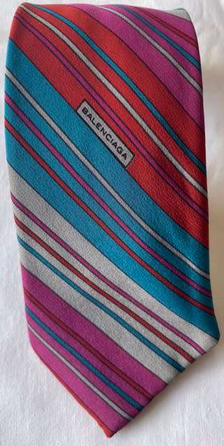 ORIGINAL BALENCIAGA PURE SILK MULTICOLOUR STRIPED VINTAGE TIE, MADE IN ENGLAND!