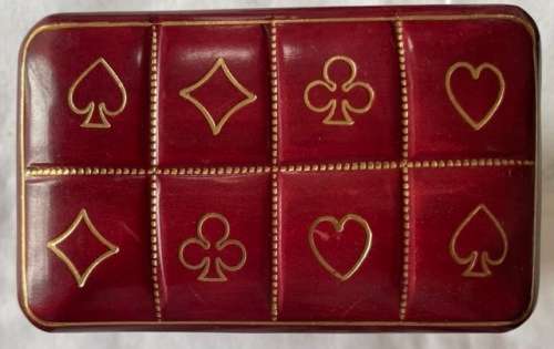 FINE GENUINE RED LEATHER DOUBLE PLAYER CARD HOLDER WITH GILT TRIM, MADE IN ITALY
