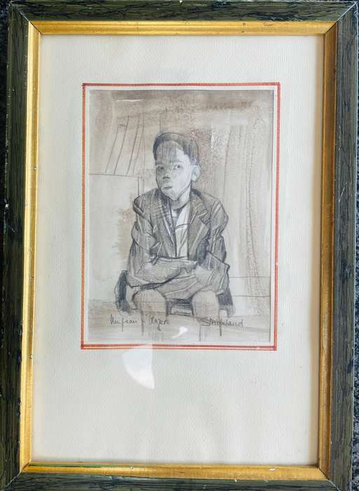SIGNED!! ANTHONY STRICKLAND - MIXED MEDIA PAINTING OF A YOUNG BOY IN CAPE TOWN