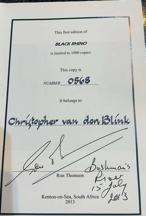 SIGNED AND NUMBERED! `BLACK RHINO` BY RON THOMSON FIRST EDITION