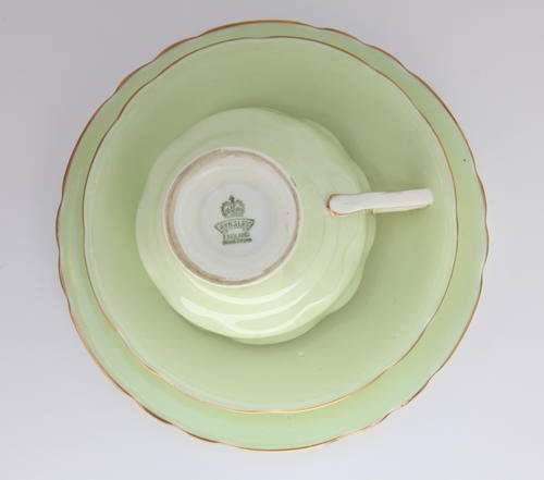 Aynsley green with violets fine bone china tea trio - marking