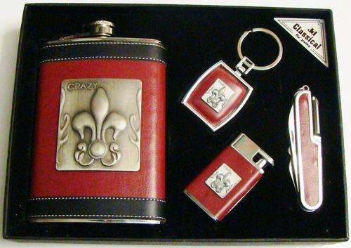 4 PIECE HIGH QUALITY GIFT SET WITH CANISTER, LIGHTER, KEYRING AND MULTIPURPOSE KNIFE
