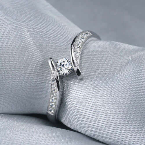 Gorgeous 925 Silver Ring Women Cubic Zirconia Wedding Jewelry Rings Gift Sz 8