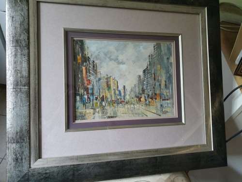 MAGNIFICENT BEAUTIFULLY FRAMED OIL/ACRYLIC CITY SCAPE BY ARTIST L SMIT 84