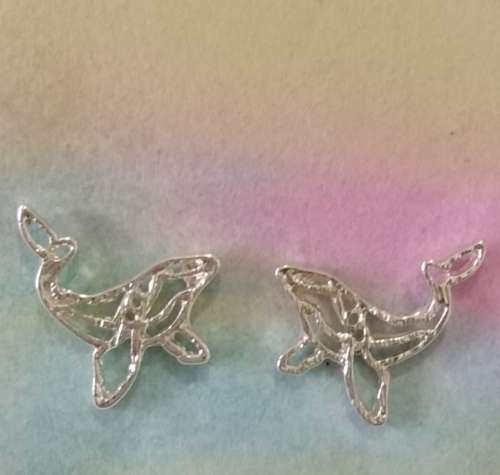 Silver Plated Stud Earrings, Whale. 17mm x 15mm