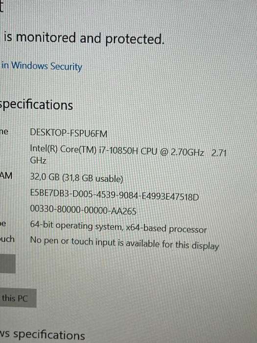 HP ZBOOK FURY 15 G7 | 10th Gen CORE i7-10850H | 32GB RAM | 512GB SSD | 15.6` Full HD | Win10 Pro