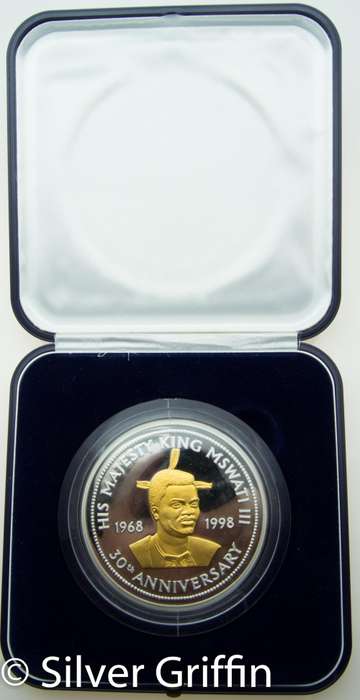 83/500 Rarely seen the Swaziland 30th  Anniversary, 5oz 999 SILVER (LEGAL TENDER)