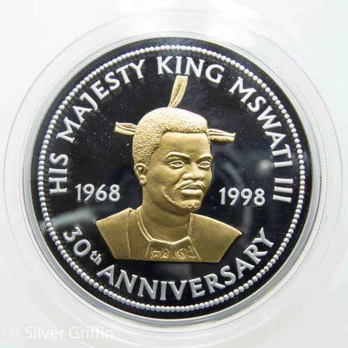 83/500 Rarely seen the Swaziland 30th  Anniversary, 5oz 999 SILVER (LEGAL TENDER)
