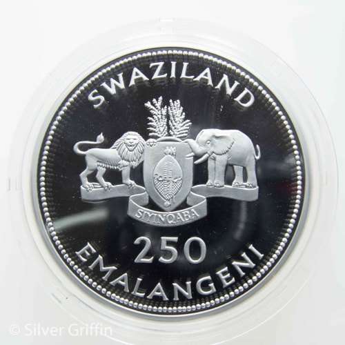 83/500 Rarely seen the Swaziland 30th  Anniversary, 5oz 999 SILVER (LEGAL TENDER)