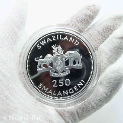 83/500 Rarely seen the Swaziland 30th  Anniversary, 5oz 999 SILVER (LEGAL TENDER)