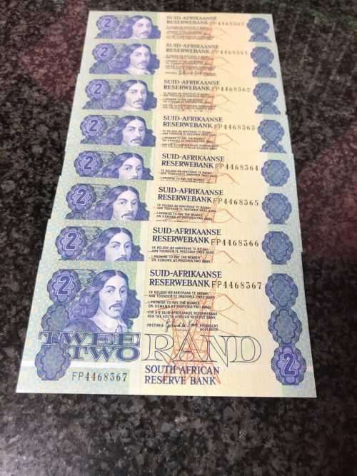 G. DE KOCK UNC 2RAND NOTES .CONSECUTIVE NUMBERS.