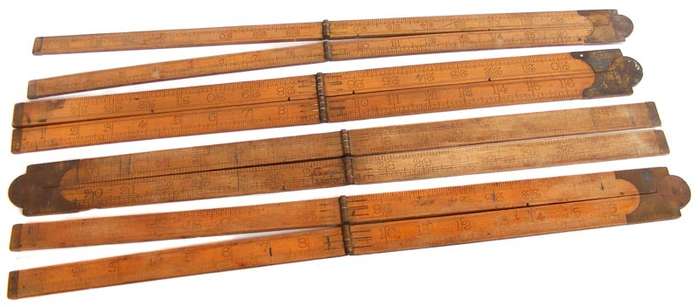 Lot of 4 old Rabone & Sons Boxwood and Brass Folding Rulers