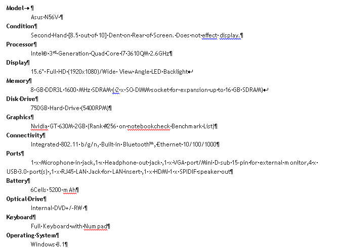 Asus Specs