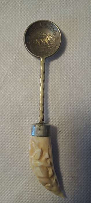Vintage 1950 East Africa Shilling Silver Spoon with Tooth Handle