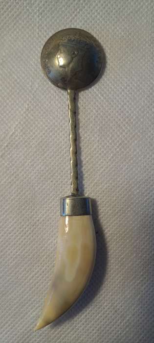Vintage 1950 East Africa Shilling Silver Spoon with Tooth Handle