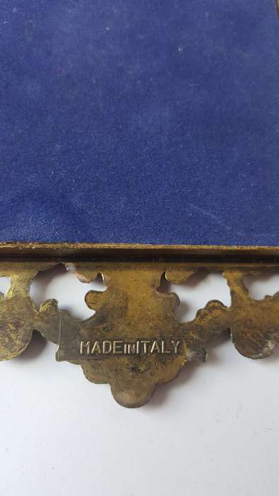 Vintage DEPOSE Italy Silk Print of 19th Century Scene Brass Frame