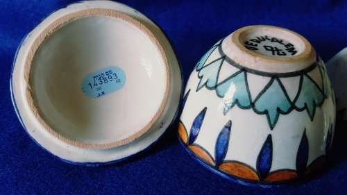 Vintage Jerusalem old Armenian Pottery Hand Painted Trinket dish and Lidded Pot