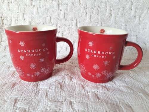 PAIR OF 2008 STARBUCKS COFFEE CHRISTMAS PORCELAIN CUPS