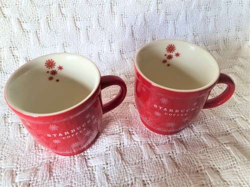 PAIR OF 2008 STARBUCKS COFFEE CHRISTMAS PORCELAIN CUPS
