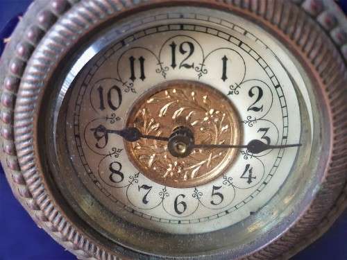 Vintage Cobalt Blue Porcelain Mantle Clock with Courtship Scene