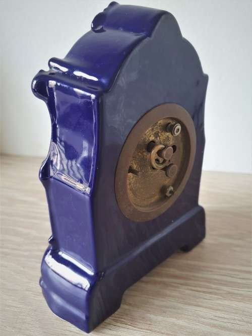 Vintage Cobalt Blue Porcelain Mantle Clock with Courtship Scene