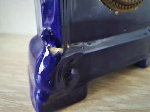 Vintage Cobalt Blue Porcelain Mantle Clock with Courtship Scene