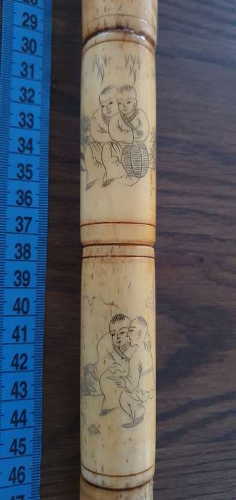 Vintage Chinese Opium Bone Pipe Hand craved artwork