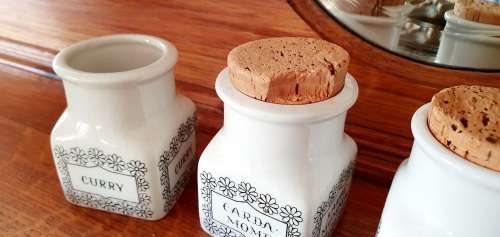 Arabia Finland Scandinavian Mid century Modern porcelain  (five/5) Spice Jars/cannisters with cork l