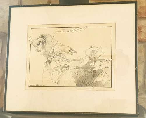 FAMOUS Cartoonist Derek Bauer Original Framed Drawing