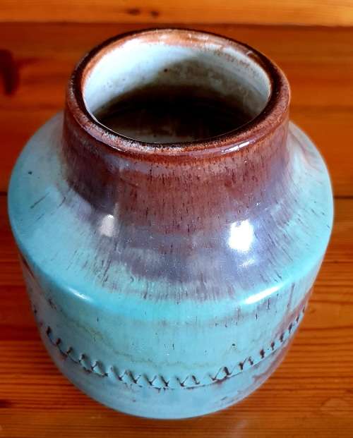 Liebermann Pottery South Africa Turquoise and brown shades of color pot/vase