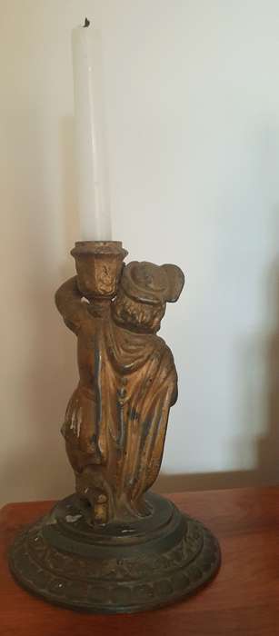 Antique Metal Candle Holder/Candlestick of a Renaissance Figurine