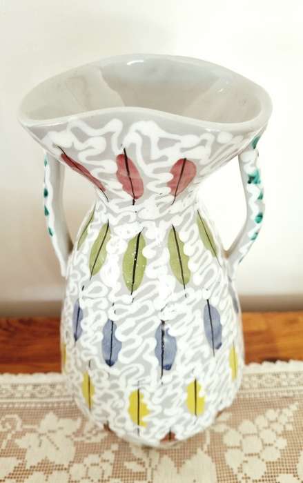 Vintage Retro Italy Bitossi Piume Multicolored Vase/Urn Feather Pattern Aldo Londi