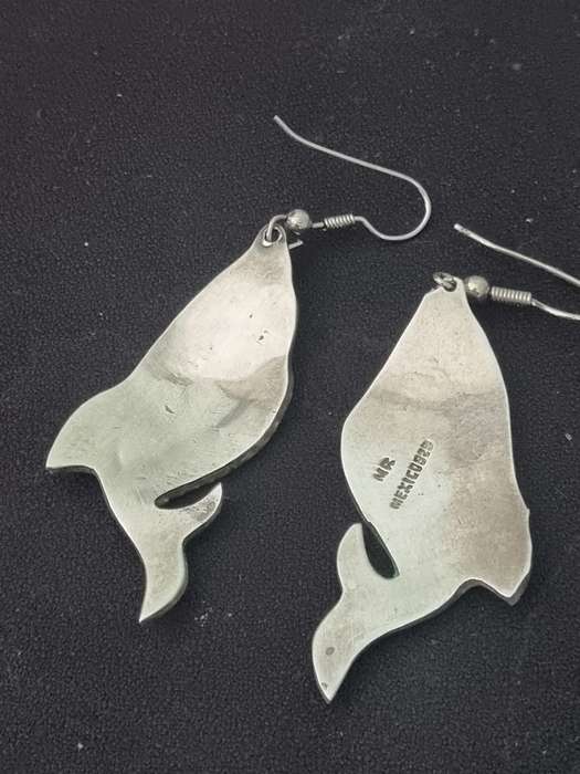 Mexico 925 MR Sterling Silver Dangle Abalone Inlay Earrings