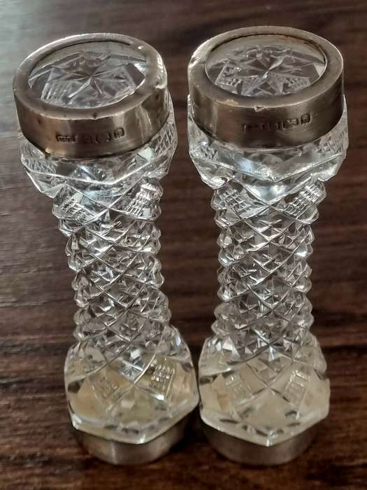 Antique Crystal Glass Cut Sterling Silver Levi & Salaman Knife Rests marked Stamped