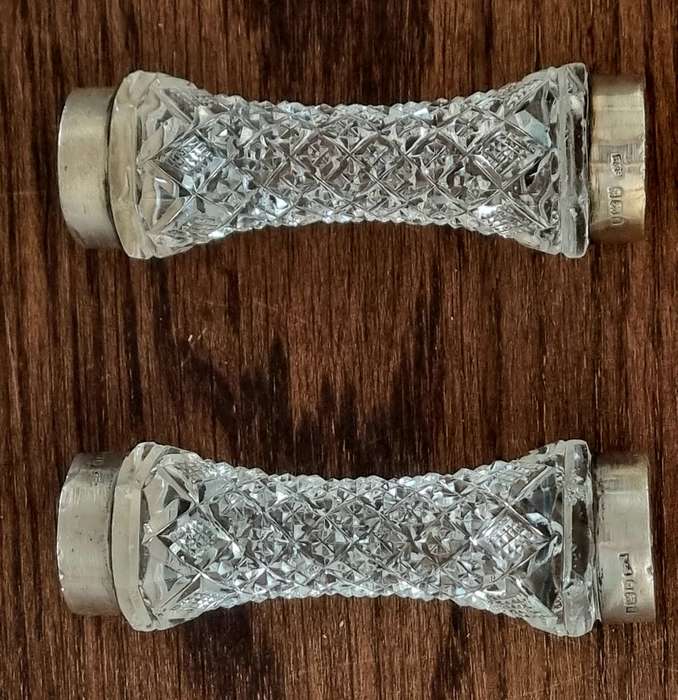 Antique Crystal Glass Cut Sterling Silver Levi & Salaman Knife Rests marked Stamped