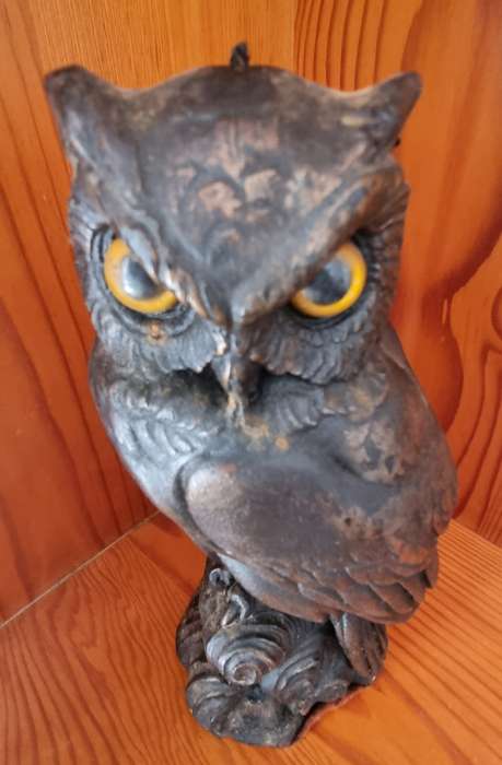 Old craved Wax Owl Candle with Glass Eyes