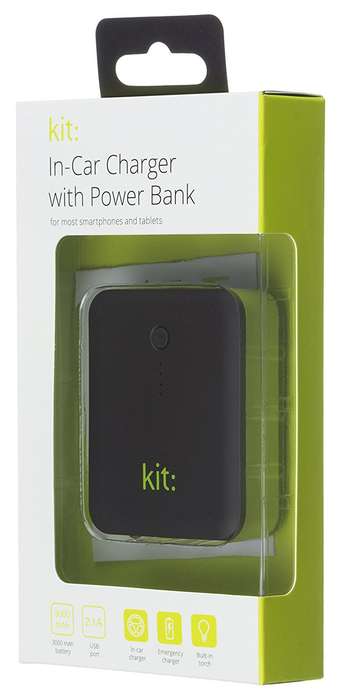 Kit: 2-in-1 Micro USB In-Car Charger with 3000 mAh Power Bank for Smartphone, Tablet and MP3 Device