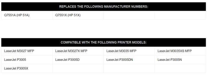 HP Compatible Black Toner Cartridge PTQ7551A - Q7551A (HP 51A) Q7551X (HP 51X)