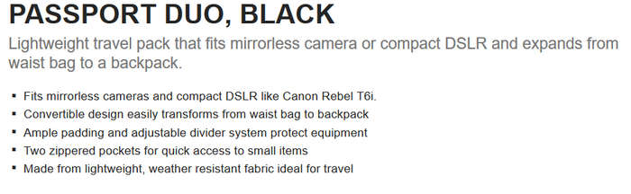 Lowepro Passport Duo Camera Bag (Black) R1500 [ BRAND NEW ]